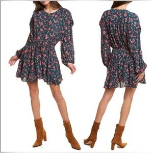 Free People Flower Fields Mini Dress Emerald Combo Green XS